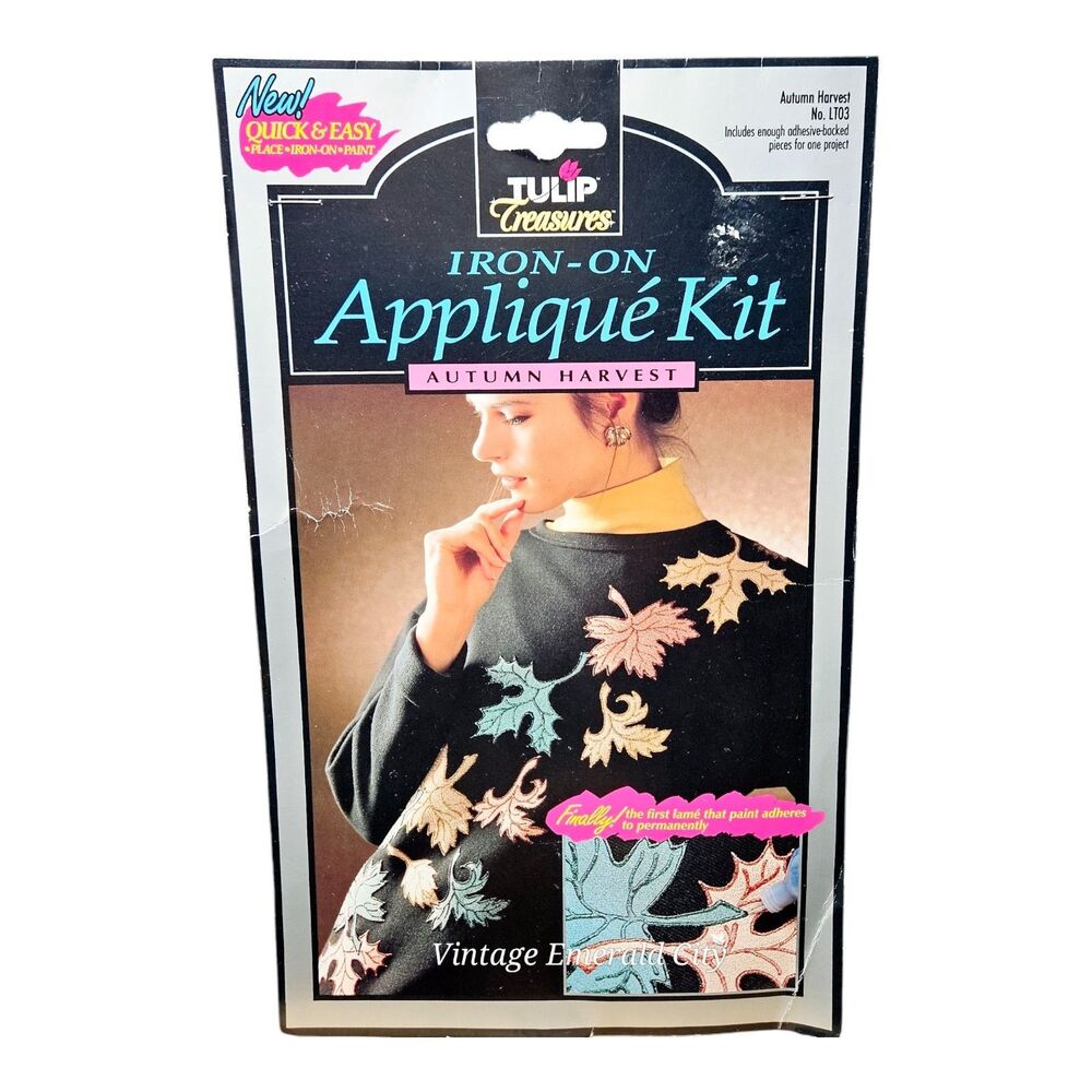 Vtg Autumn Harvest  Iron On Applique Fashion Kit Lame Tulip Treasures 1993 Craft
